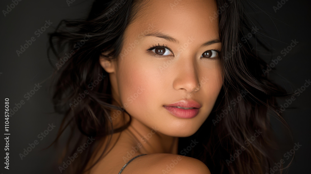 A confident young Asian woman with dark hair, radiating positivity while gazing directly into the camera. A confident young Asian woman with dark hair, radiating positivity while gazing directly into the camera.