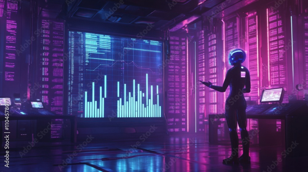 Futuristic Data Analysis in Neon Digital Environment Futuristic Data Analysis in Neon Digital Environment
