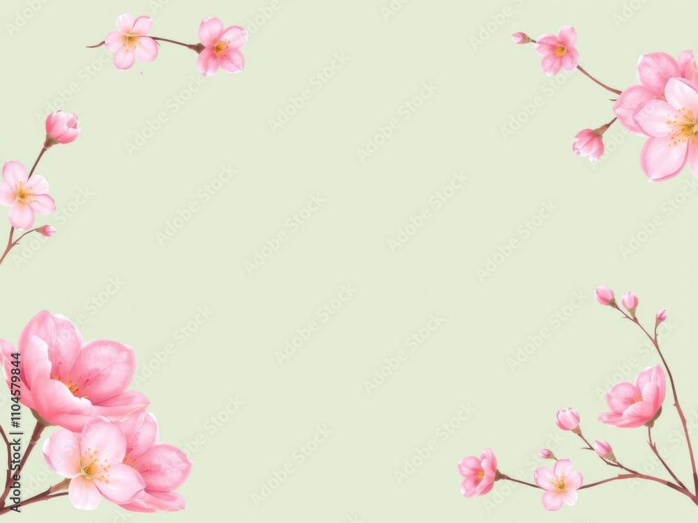 Abstract spring border background with pink blossom petals scattered throughout, delicate, abstract Abstract spring border background with pink blossom petals scattered throughout, delicate, abstract