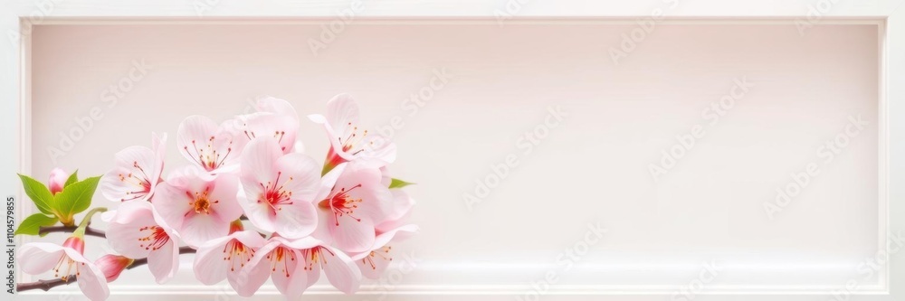Cherry blossom flowers in soft pink hue displayed in a beautiful white frame with subtle texture and refined edges, refined edges, natural beauty Cherry blossom flowers in soft pink hue displayed in a beautiful white frame with subtle texture and refined edges, refined edges, natural beauty