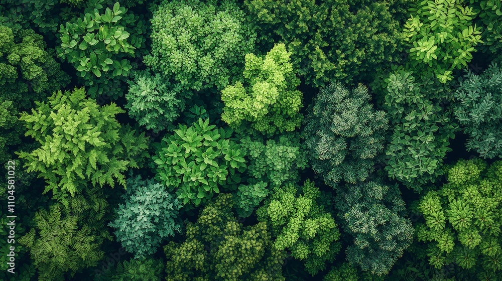 Aerial view of dense green forest showcasing various tree types and shades of green. Aerial view of dense green forest showcasing various tree types and shades of green.
