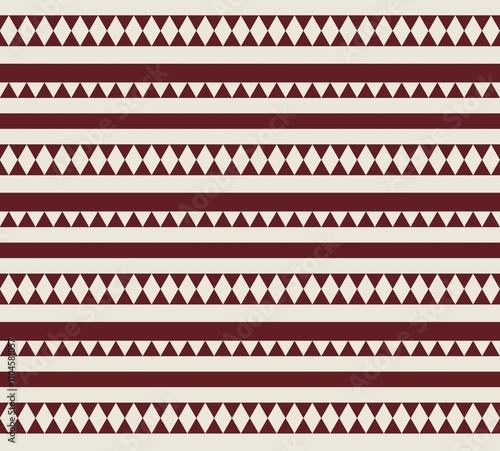 Seamless Geometric Tribal Pattern with Burgundy Triangles and Stripes. Illustration