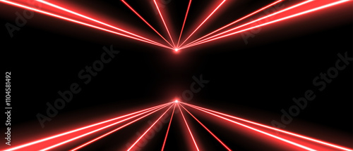 Laser beams, concert or nightclub spotlights light effect. Lasers in motion, abstract perspective background. Vector illustration.