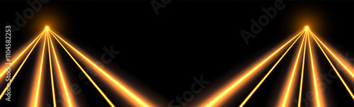 Orange laser beams, concert or nightclub spotlights light effect. Lasers in motion, abstract perspective background. Vector illustration.