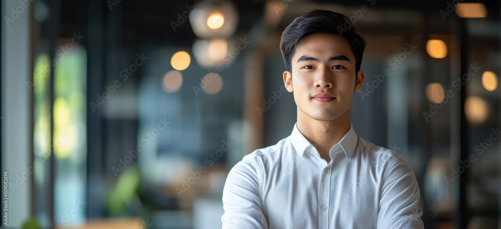 Confident Young Professional in Modern Office Setting Confident Young Professional in Modern Office Setting