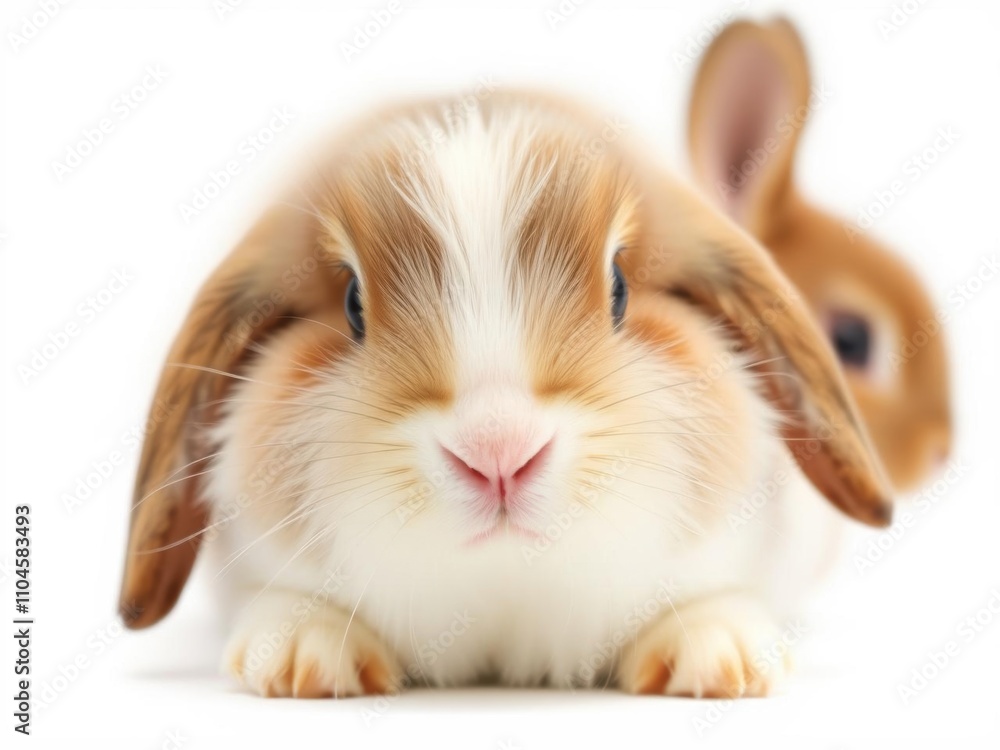 A cute brown baby bunny sitting isolated on a white background, cute, ears A cute brown baby bunny sitting isolated on a white background, cute, ears