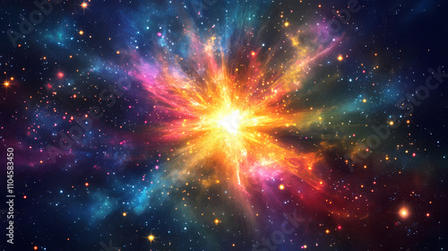 Abstract colorful neon light of nebula cosmo stardust flowing in concept space, science, universe. Galactic. Illustration