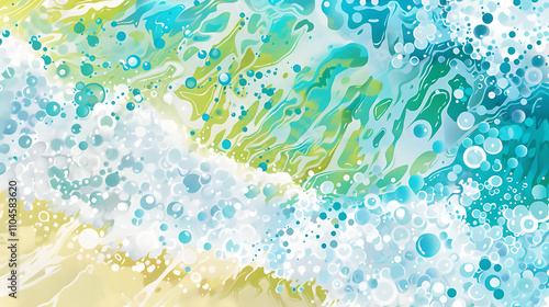 Abstract Vibrant Illustration of Beach Waves with a Dynamic Color Palette of Blues and Greens Capturing the Essence of Oceanic Serenity and Natural Beauty