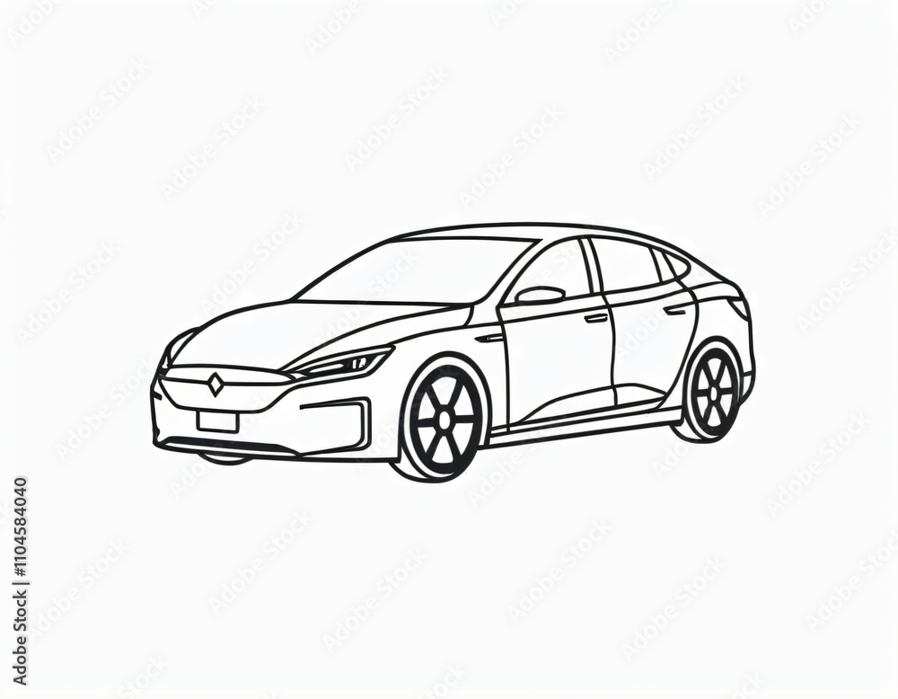 Thin line electric car icon on white background. Ai generated images