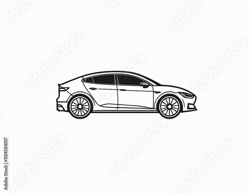 Thin line electric car icon on white background. Ai generated images