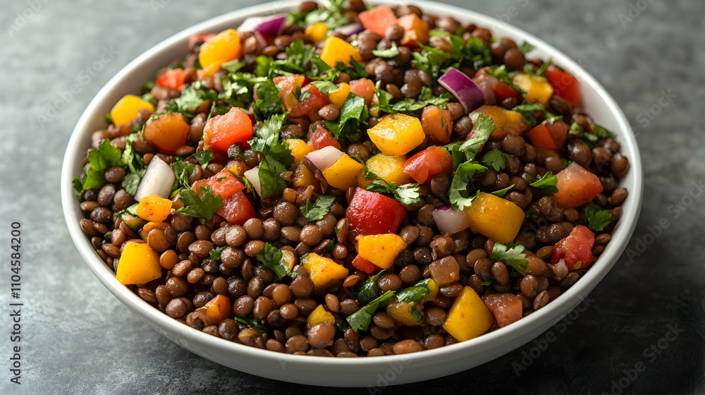 Vibrant Lentil Salad with Diced Vegetables and Herbs, A Colorful and Flavorful Dish Vibrant Lentil Salad with Diced Vegetables and Herbs, A Colorful and Flavorful Dish