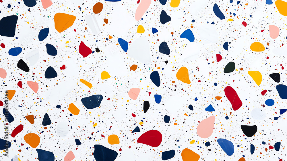 Colorful terrazzo texture with vibrant flecks on a bright white background showcasing playful design elements Colorful terrazzo texture with vibrant flecks on a bright white background showcasing playful design elements
