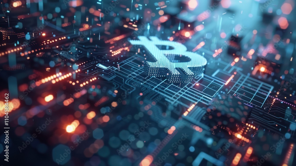 Fototapeta premium Bitcoin symbol on circuit board.