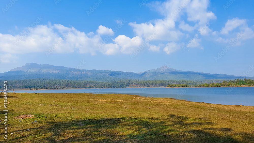 lake with Mountain background in Viengchan, Laos lake with Mountain background in Viengchan, Laos