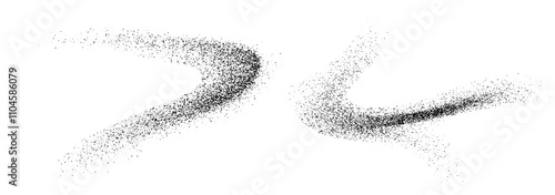 Charcoal splashes, black dotwork grain texture, abstract stipple sand effect, gradient from dots isolated on white background. Vector illustration.