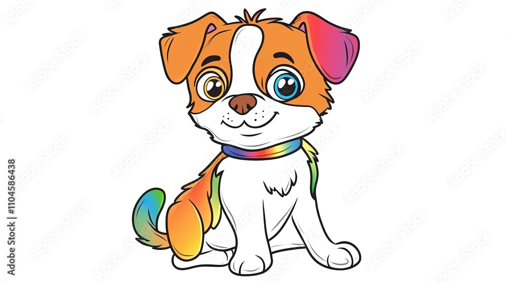 Naklejka premium Cute dog coloring page for kids featuring bold line art on a white background. Simple and fun design, perfect for young children to color and enjoy a playful canine character.