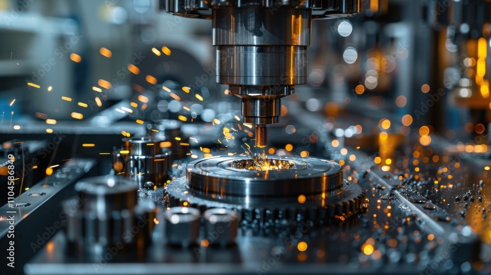 Precision metal machining process with sparks. Precision metal machining process with sparks.