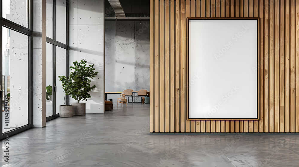 Modern Office Interior with Blank Vertical Poster Mockup Modern Office Interior with Blank Vertical Poster Mockup