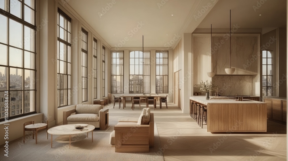 Fototapeta premium Modern Spacious Loft Interior with Natural Light and Minimalist Design