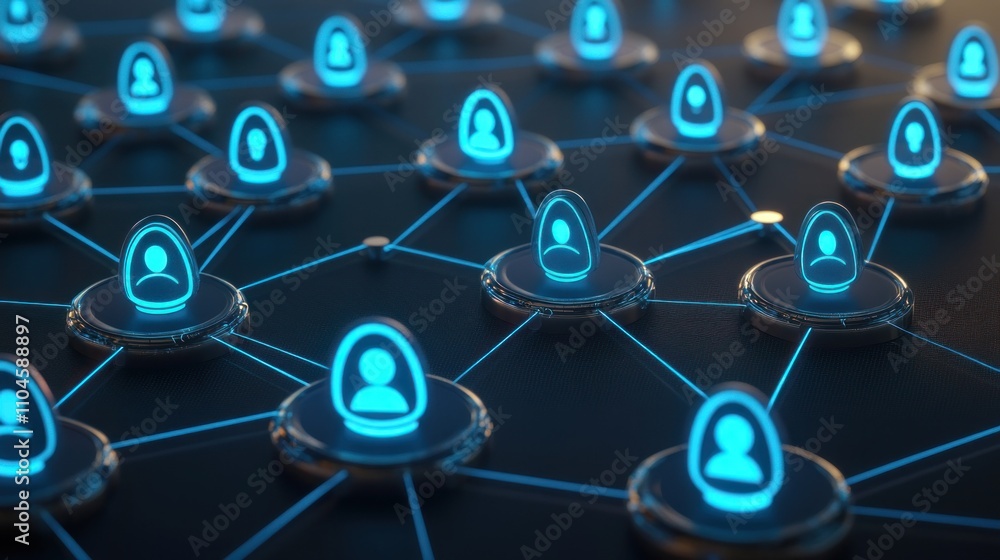 Digital network of user icons connected by lines, symbolizing social interaction and connectivity. Digital network of user icons connected by lines, symbolizing social interaction and connectivity.