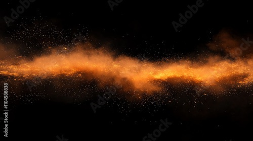 Glowing orange mist swirling gracefully against a black backdrop creates a mesmerizing visual effect in the darkness