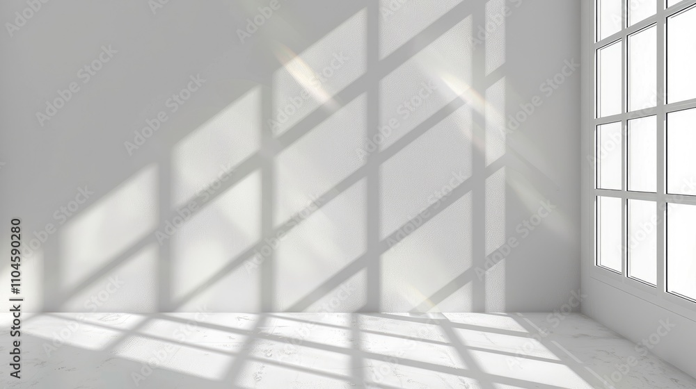 Gray window shadows and sunlight stripe overlay on white wall for design mockup Gray window shadows and sunlight stripe overlay on white wall for design mockup