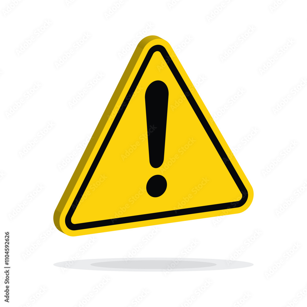 Hazard warning attention sign with exclamation mark symbol in a 3d yellow triangle. Danger, Vector illustration. 3D Attention icon. Hazard warning attention sign with exclamation mark symbol in a 3d yellow triangle. Danger, Vector illustration. 3D Attention icon.
