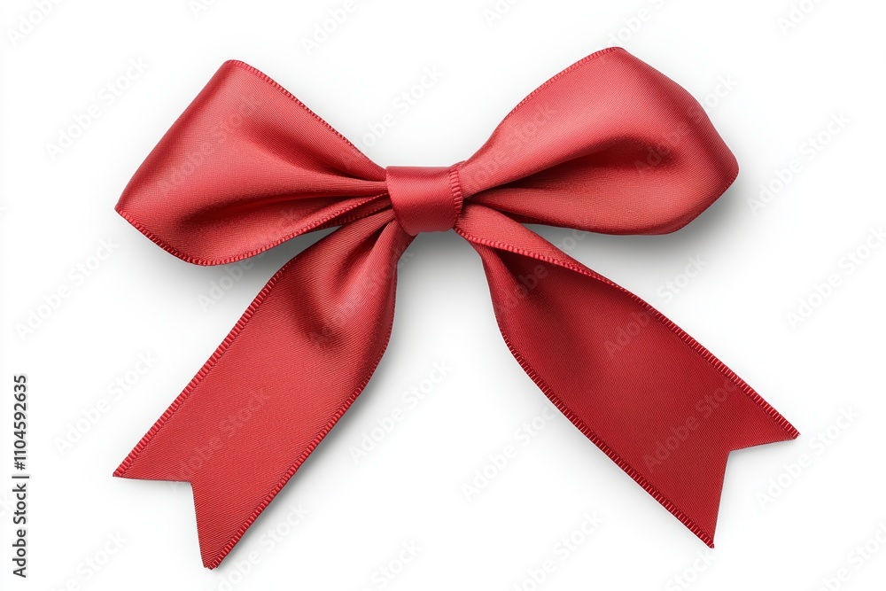 A red ribbon bow is shown on a white background A red ribbon bow is shown on a white background