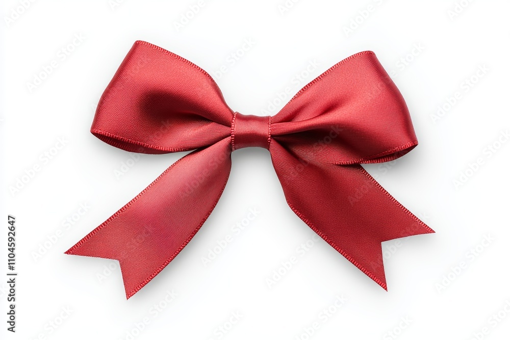 Fototapeta premium A red ribbon bow is shown on a white background