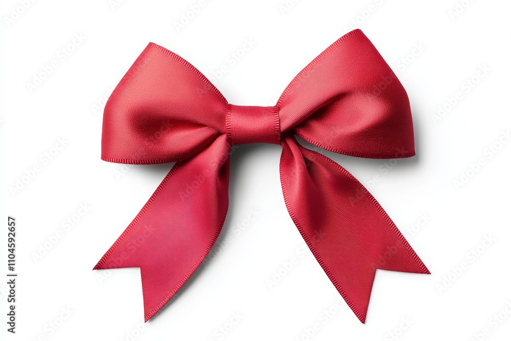Fototapeta premium A red ribbon bow is shown on a white background