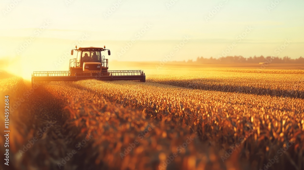 Fototapeta premium A modern harvester cutting through a field of corn during harvest season