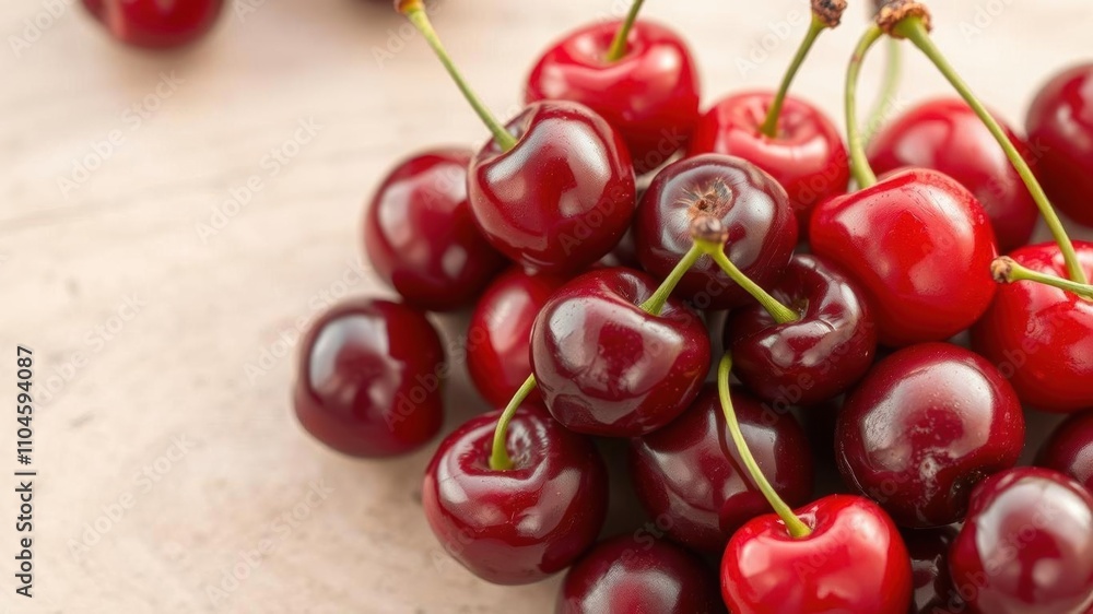 Close-up of a plate of delicious fresh cherries, perfect for a summer snack, red, food Close-up of a plate of delicious fresh cherries, perfect for a summer snack, red, food