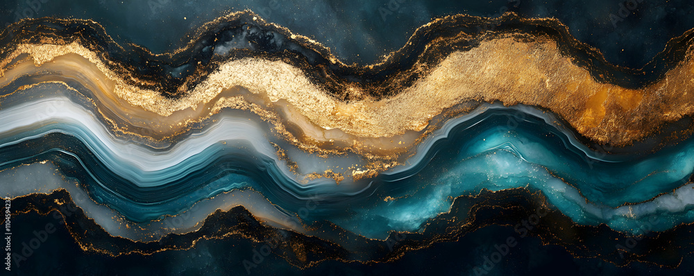 Abstract Fluid Art, Teal, Gold, and Black Swirls, Elegant Luxury Background Design, Opulent Texture Abstract Fluid Art, Teal, Gold, and Black Swirls, Elegant Luxury Background Design, Opulent Texture