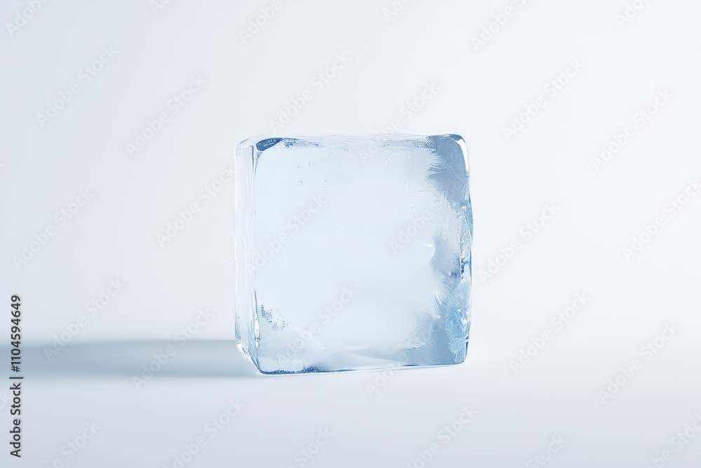 A cube of ice is sitting on a white background A cube of ice is sitting on a white background