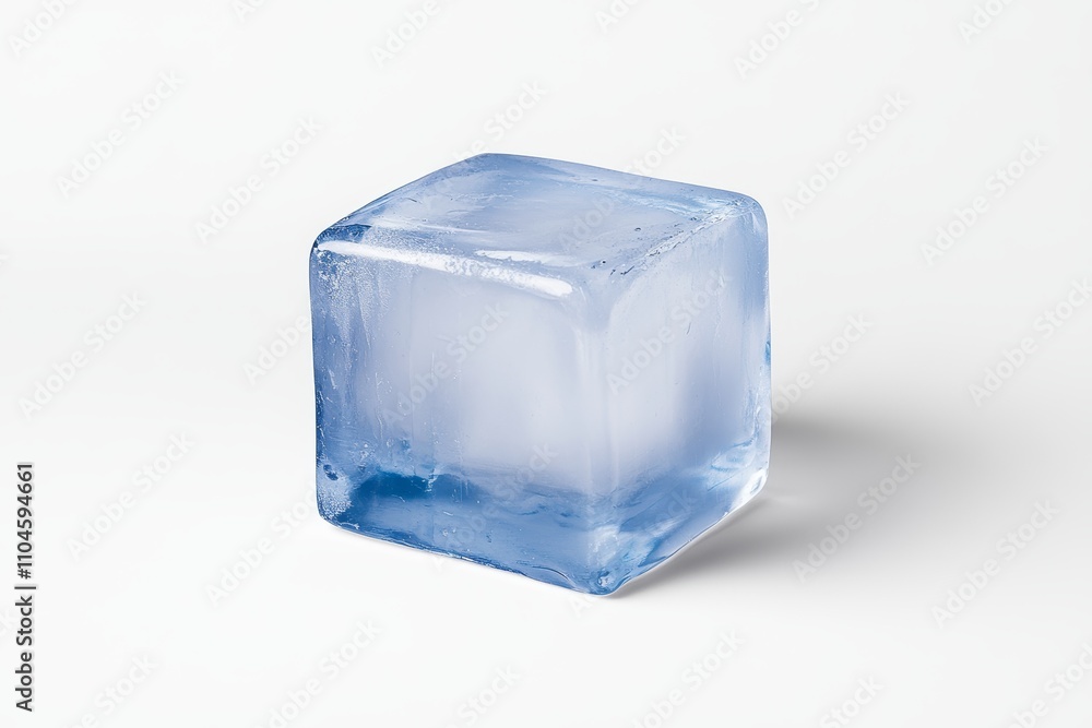 A blue ice cube is sitting on a white background A blue ice cube is sitting on a white background
