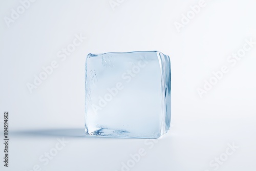 A cube of ice is sitting on a white background photo