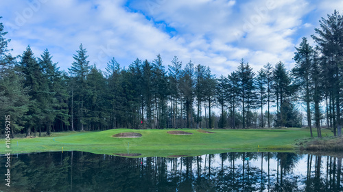 Scottish Golf Hole with Lake and Crisp Reflection.