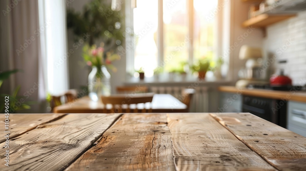 Blurred kitchen furniture serving as the backdrop for a table top Blurred kitchen furniture serving as the backdrop for a table top