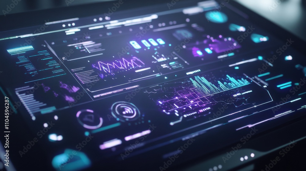 Fototapeta premium Futuristic Data Visualization Interface with Graphs and Charts