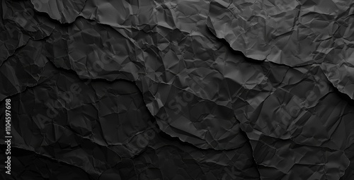 Crumpled Black Paper Texture Background with Space for Text