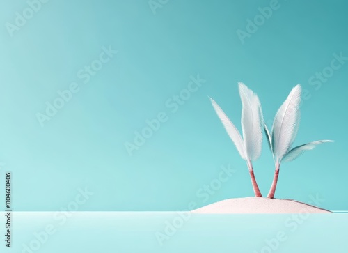 Easter Rabbit Ear on Pastel Blue Background Spring Celebration photo