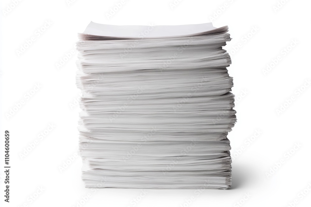 Towering stack of white paper sheets isolated on white background Towering stack of white paper sheets isolated on white background