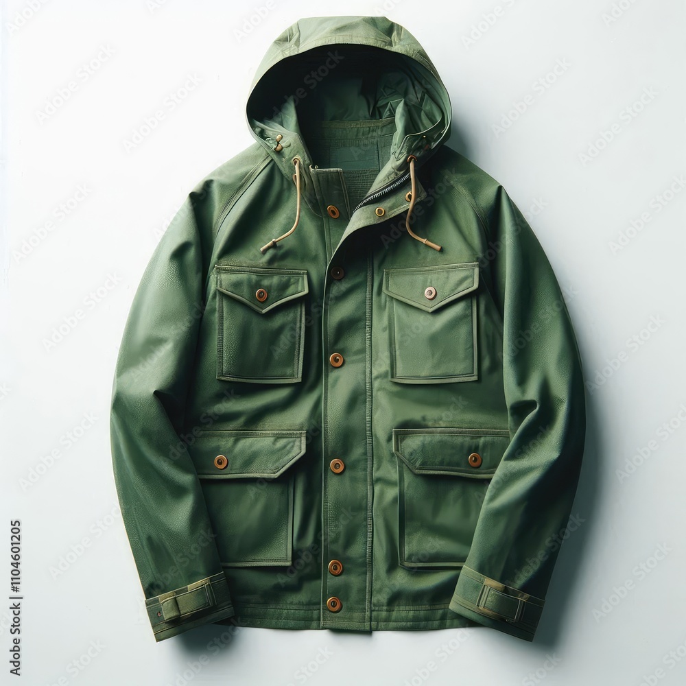 Men's green rain jacket isolated on a white background Men's green rain jacket isolated on a white background