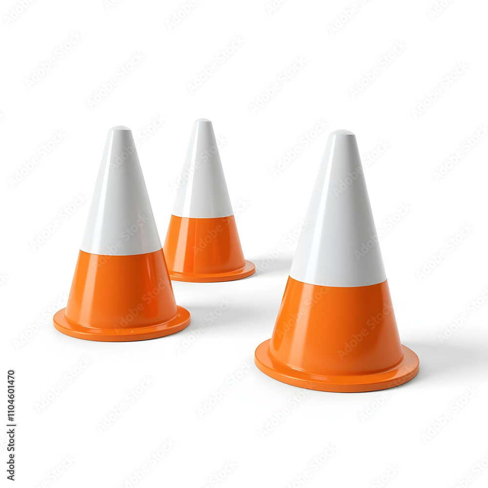 A set of cones for sports drills on a white background A set of cones for sports drills on a white background