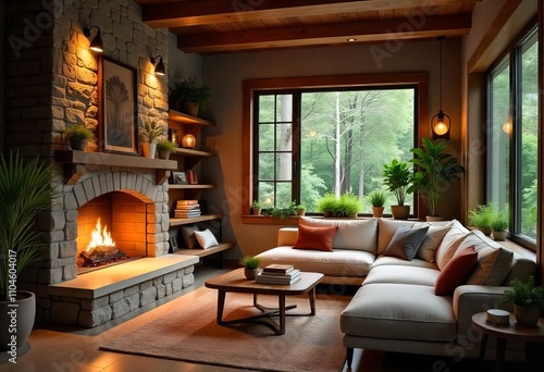 Wallpaper Mural living room with fireplace Torontodigital.ca