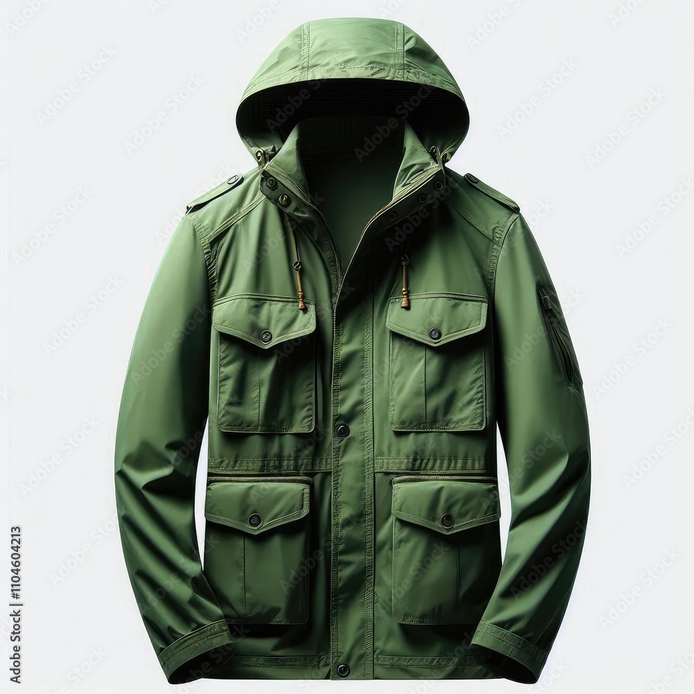 Men's green rain jacket isolated on a white background Men's green rain jacket isolated on a white background