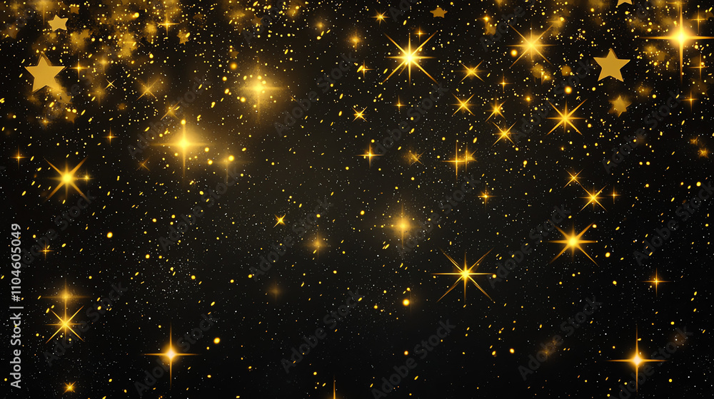 Naklejka premium Golden stardust sparkles across a black canvas creating a mesmerizing celestial display in the night sky