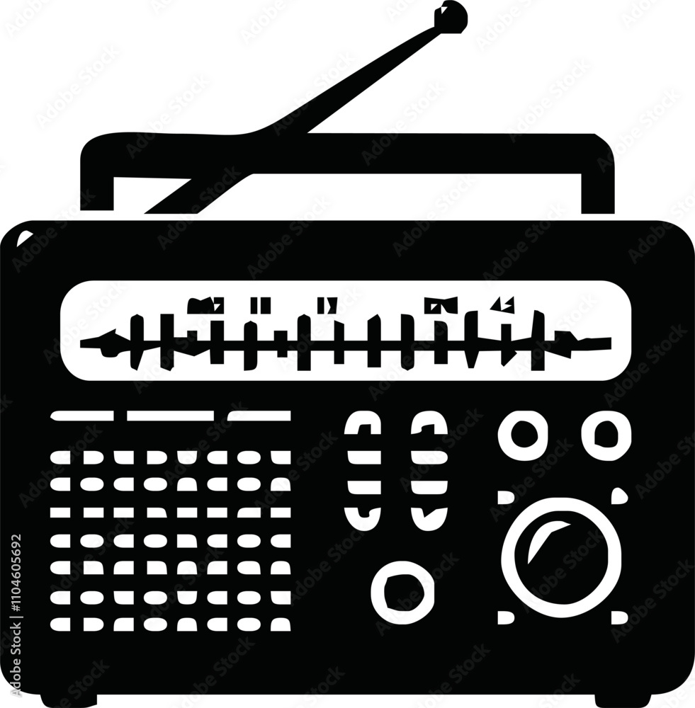 Radio icon vector illustration, logo template, FM broadcast icon isolated, Radiocast business concept. Old radio clipart, Radio logo template vector. tape recorder symbol.