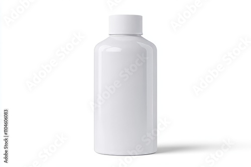 Plain white plastic bottle with cap on white background