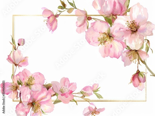 A floral frame featuring delicate pink blossoms on a white background.